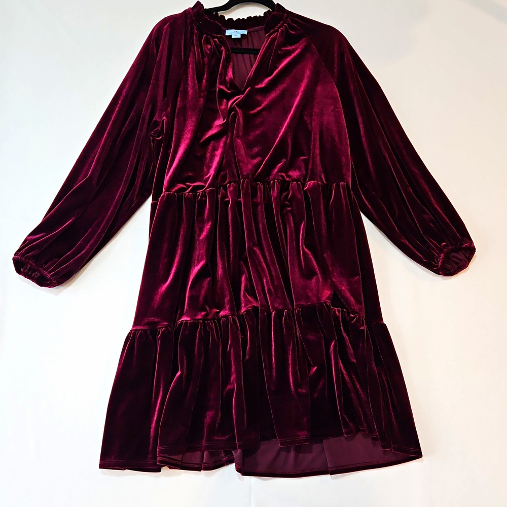 CeCe Women's Plus 3X Burgundy Velvet V-Neck Balloon Sleeve Mini Dress